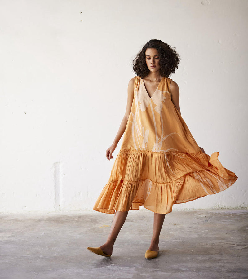 Sun-Sational Dress cotton Dresses by Khara Kapas in orange for women in Singapore