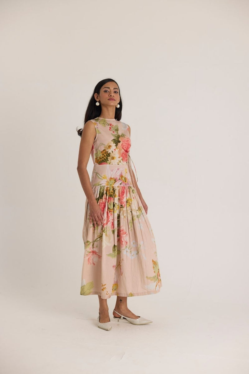 HAZEL SIDE CUT OUT DRESS satin by Yam in pink color for women in Singapore