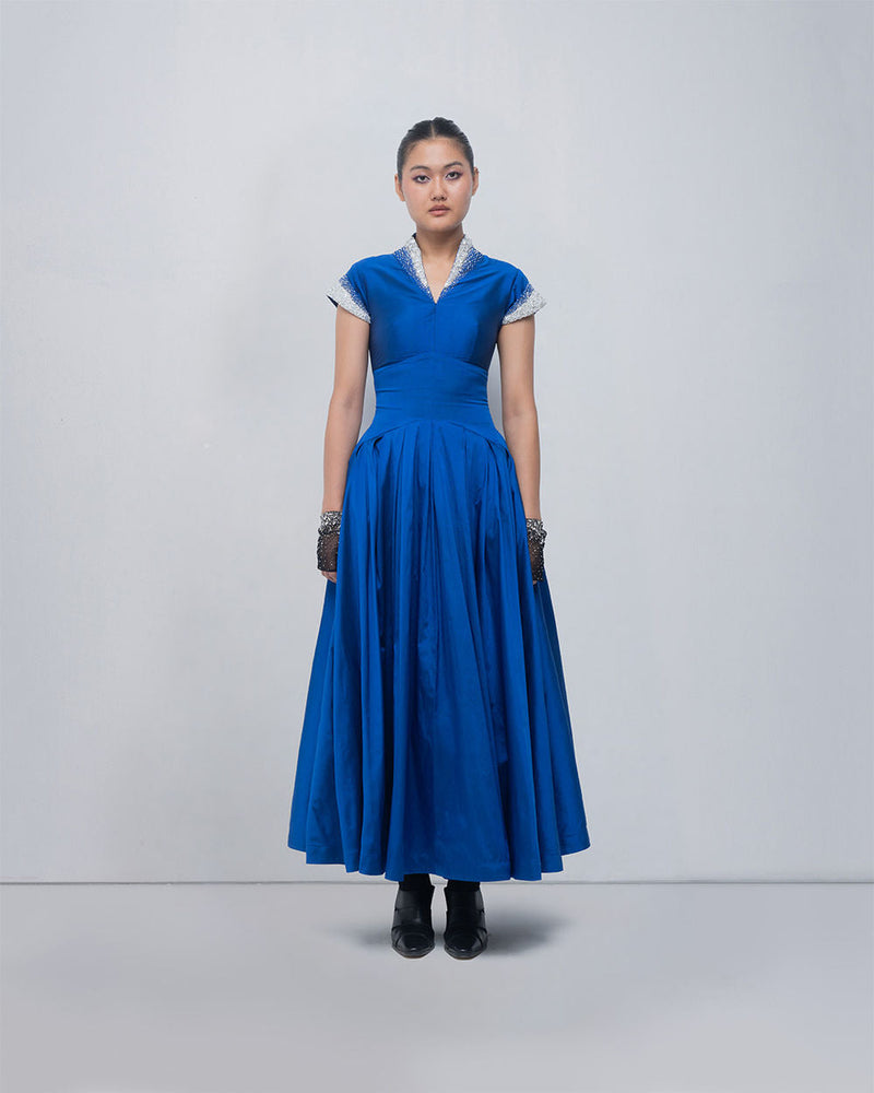 Margarite Dress-Electric Blue viscose by Leh Studios in blue for women in Singapore