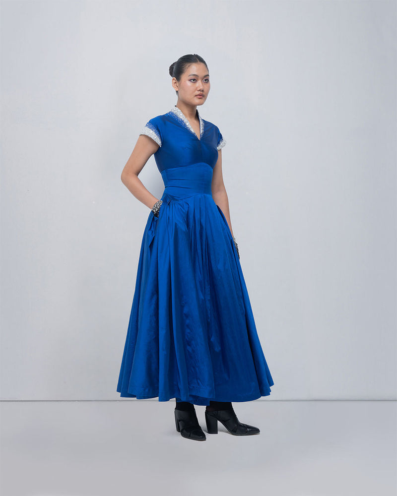 Margarite Dress-Electric Blue viscose by Leh Studios in blue for women in Singapore