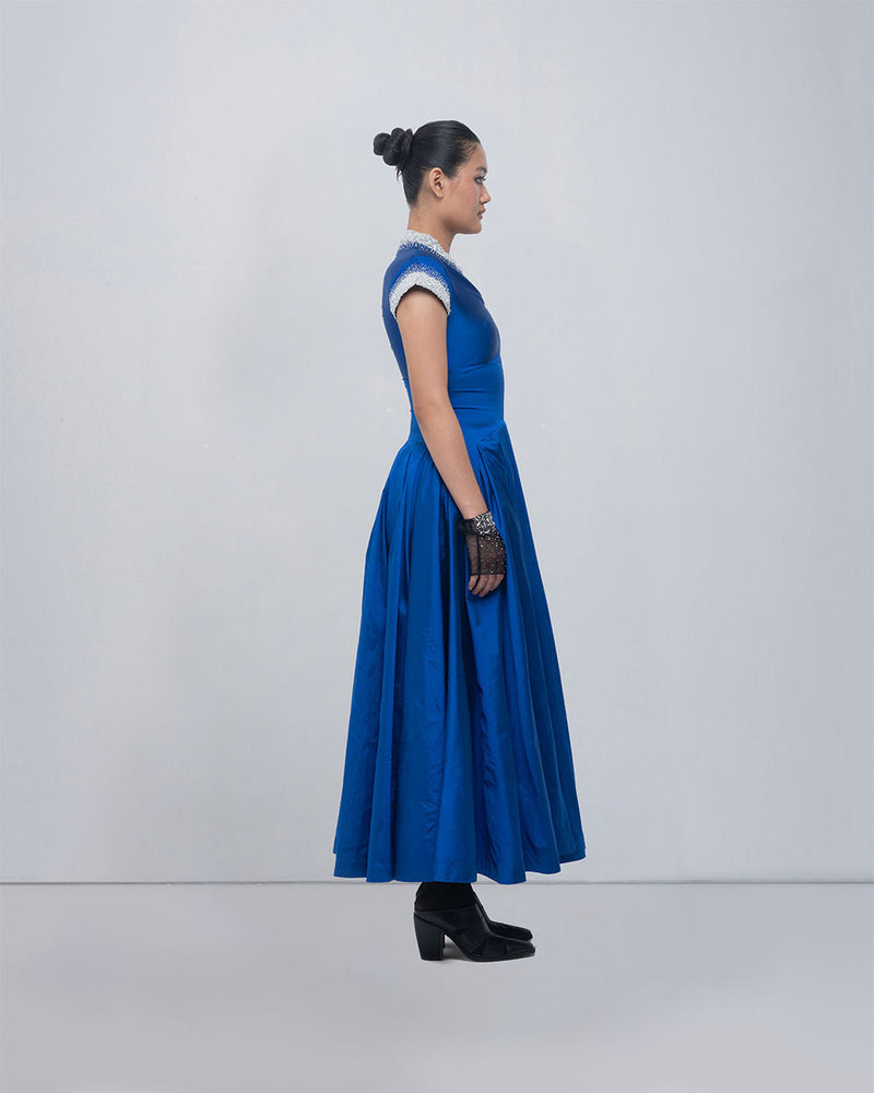 Margarite Dress-Electric Blue viscose by Leh Studios in blue for women in Singapore
