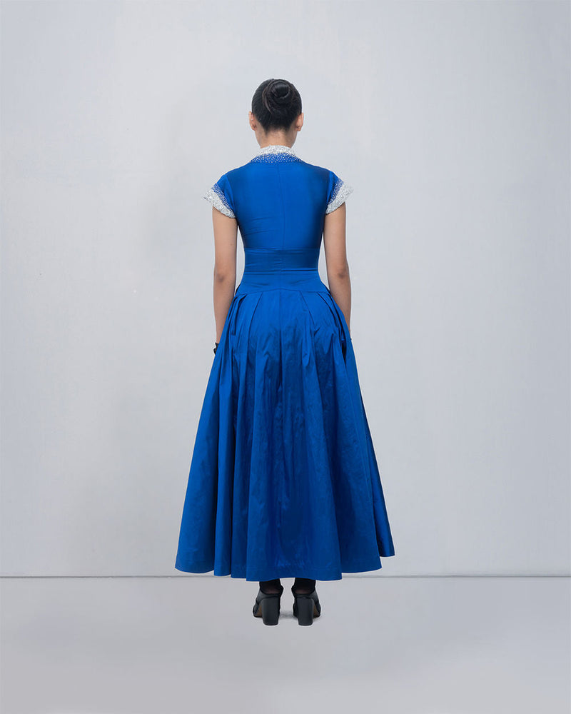 Margarite Dress-Electric Blue viscose by Leh Studios in blue for women in Singapore