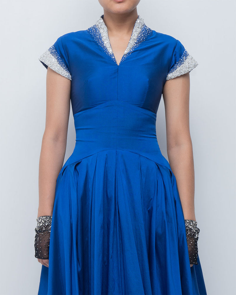 Margarite Dress-Electric Blue viscose by Leh Studios in blue for women in Singapore