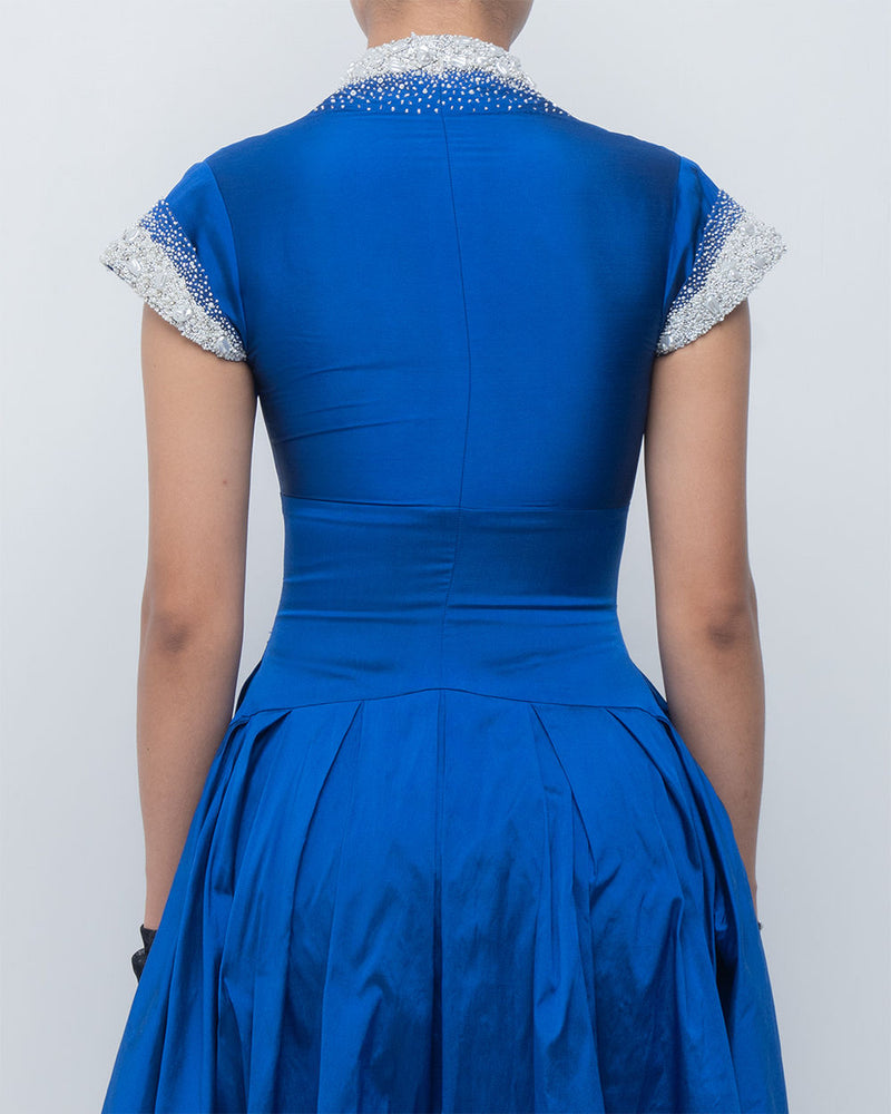 Margarite Dress-Electric Blue viscose by Leh Studios in blue for women in Singapore