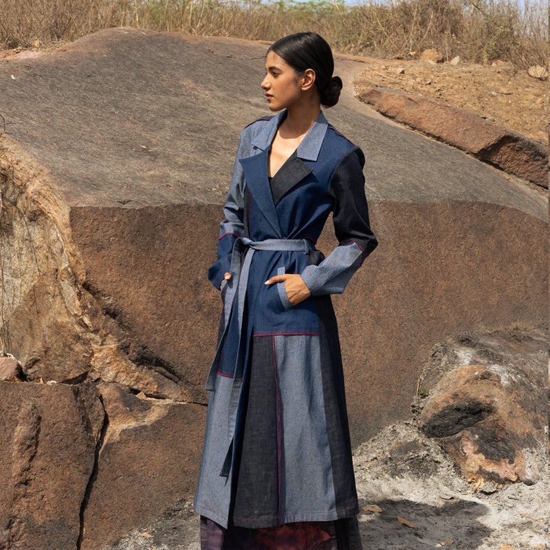 Amelia Denim Trench denim jacket and overlays by Doodlage in multi-color for women in Singapore