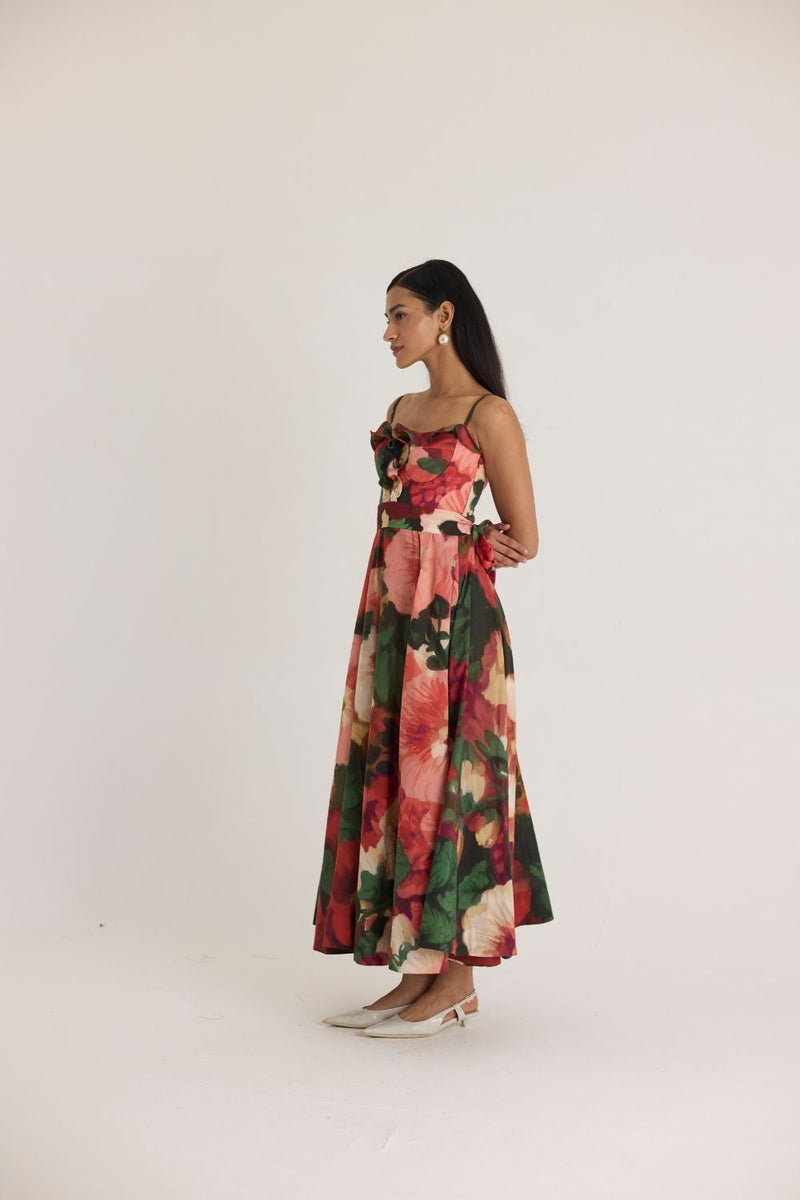 SCARLETT COTTON FRILL DRESS cotton by Yam in multi color for women in Singapore