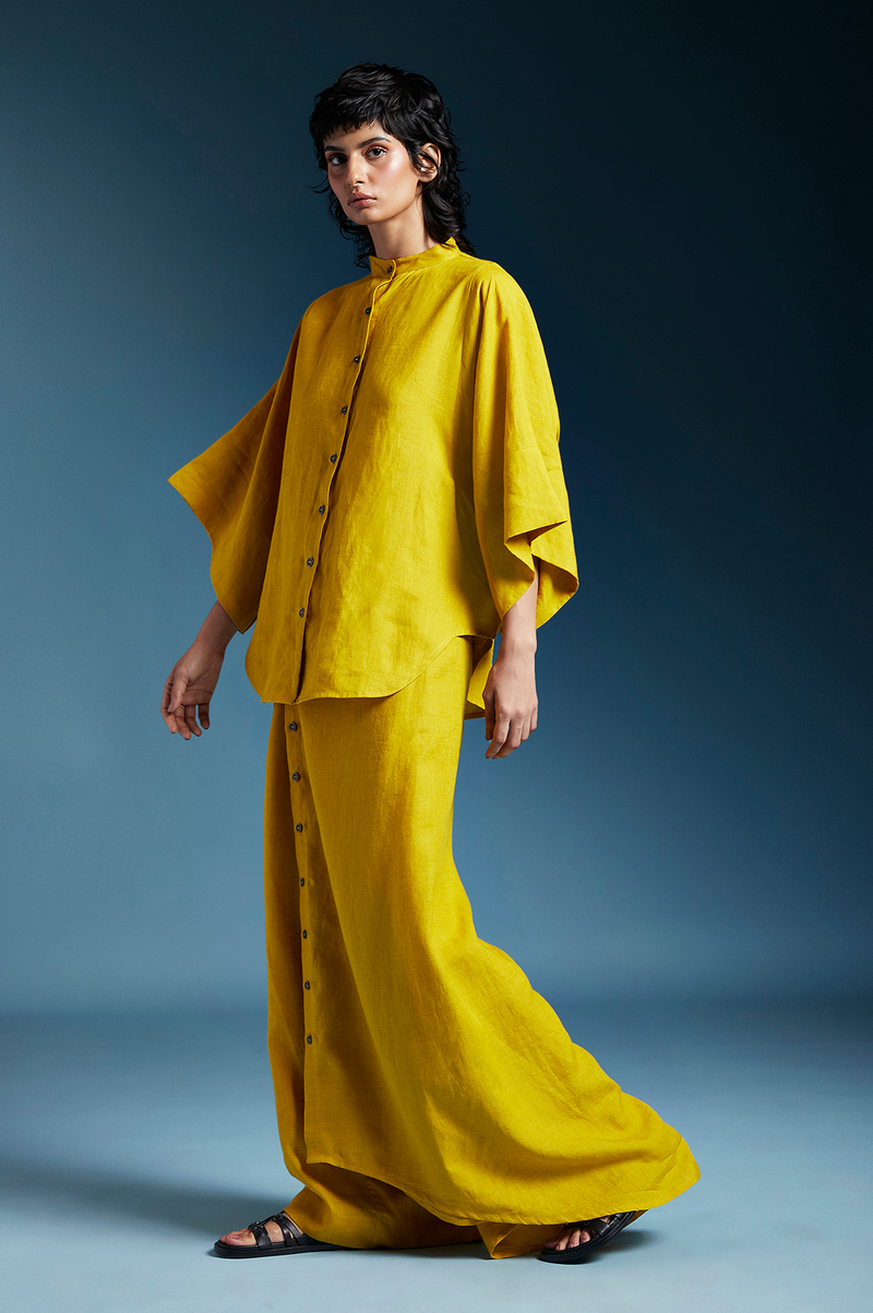 Kiko Shirt-Mustard linen by Chola in mustard color for women in Singapore