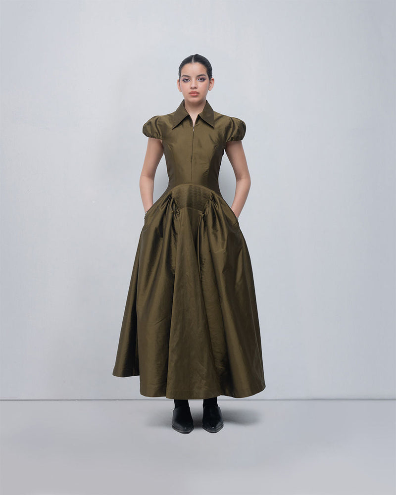 Romee Dress viscose by Leh Studios in olive for women in Singapore
