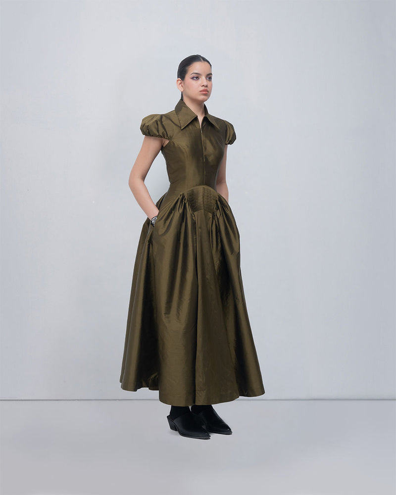 Romee Dress viscose by Leh Studios in olive for women in Singapore