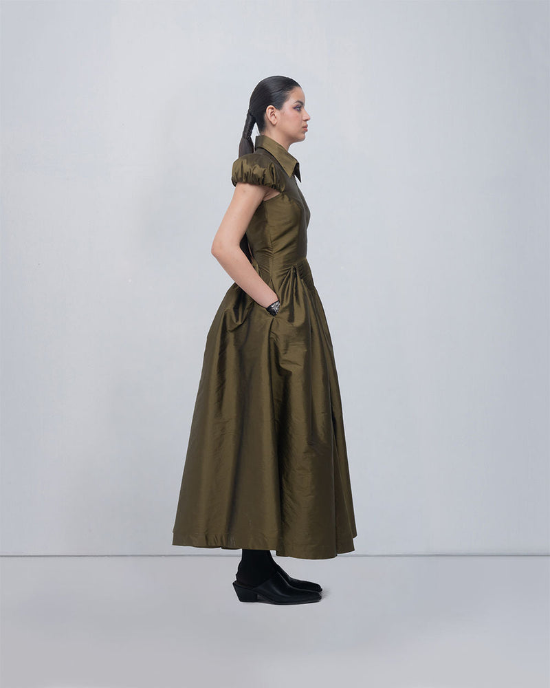 Romee Dress viscose by Leh Studios in olive for women in Singapore