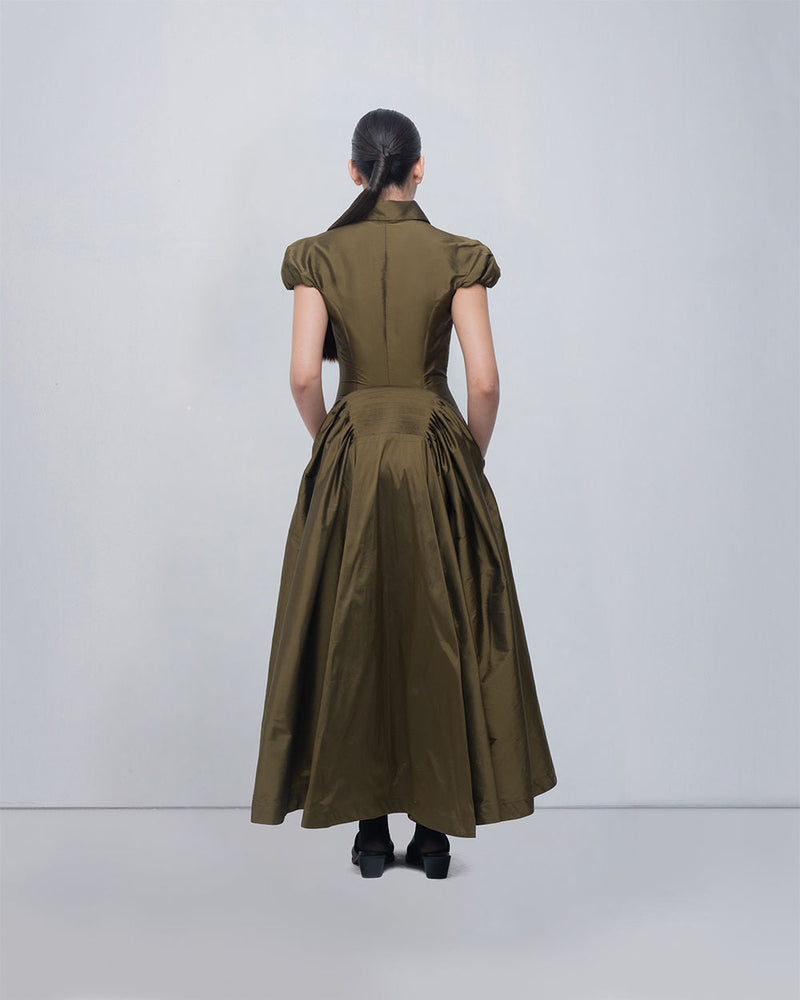 Romee Dress viscose by Leh Studios in olive for women in Singapore