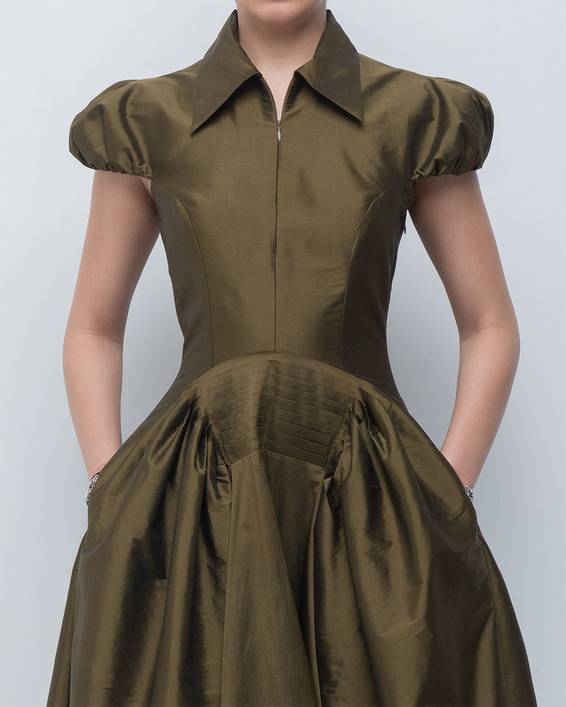 Romee Dress viscose by Leh Studios in olive for women in Singapore