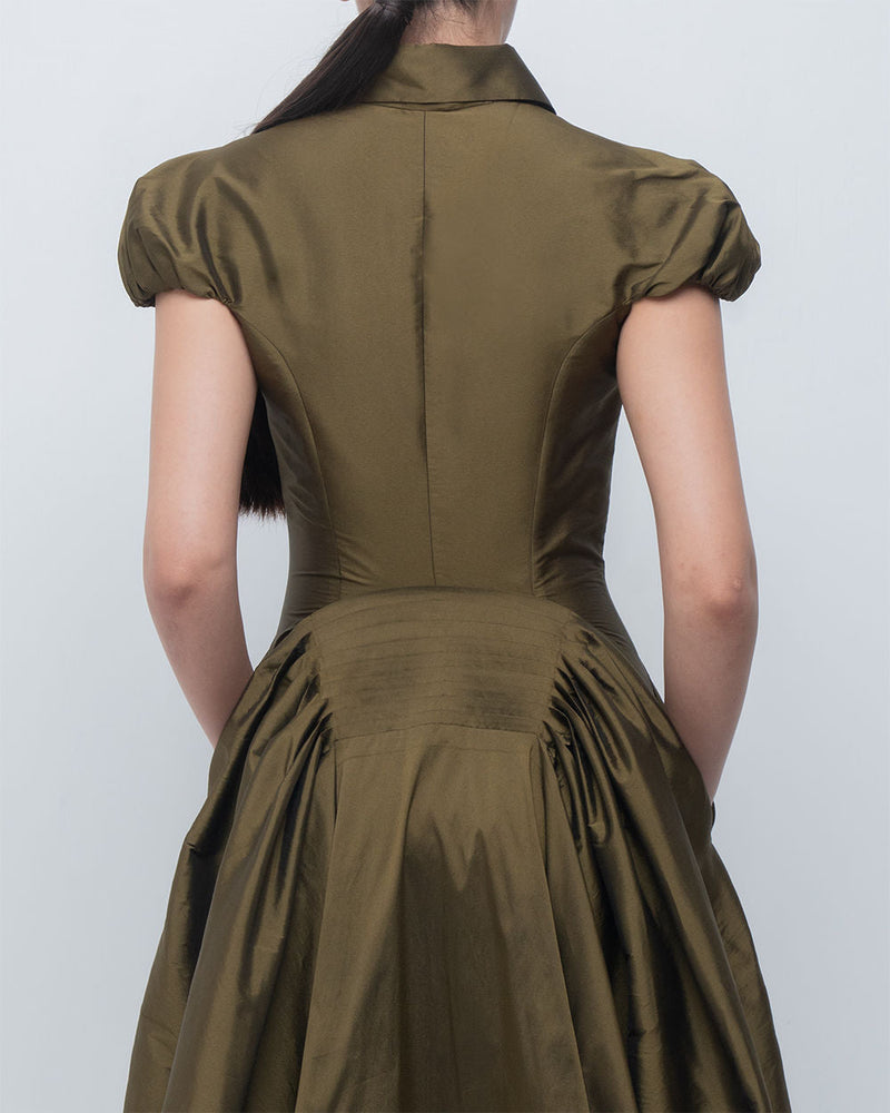 Romee Dress viscose by Leh Studios in olive for women in Singapore