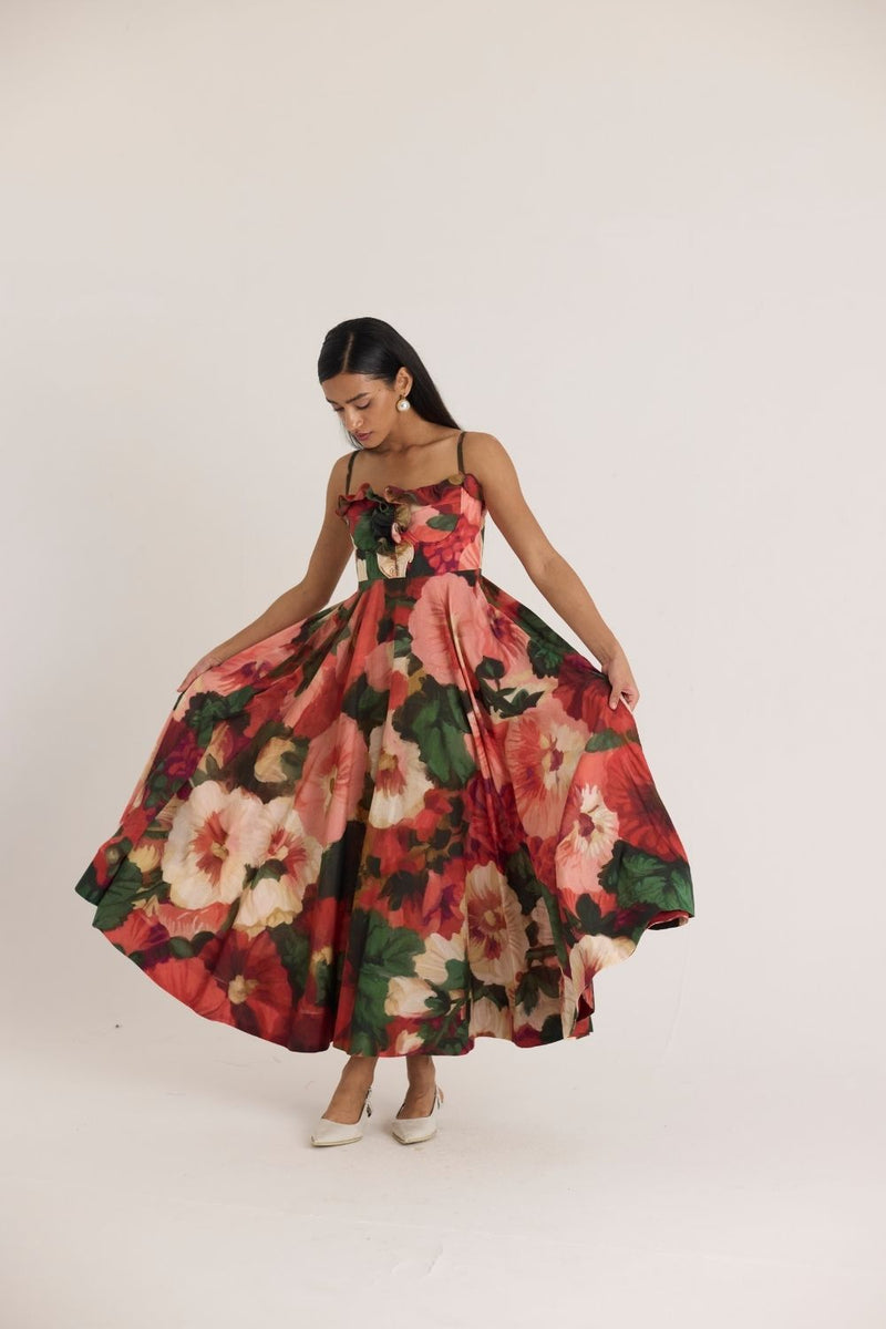 SCARLETT COTTON FRILL DRESS cotton by Yam in multi color for women in Singapore