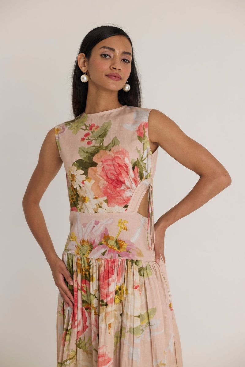 HAZEL SIDE CUT OUT DRESS satin by Yam in pink color for women in Singapore