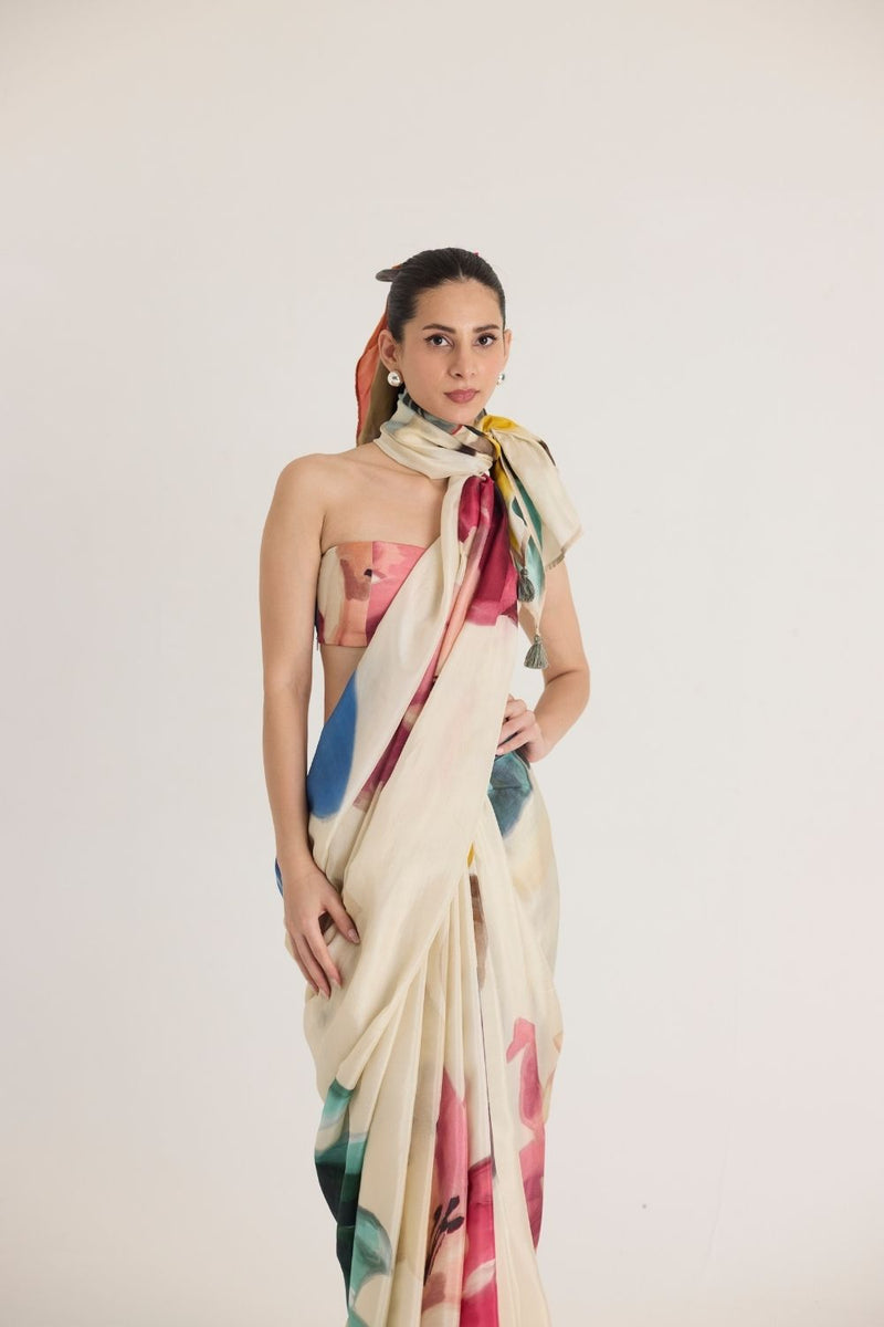 LILA SILK SAREE silk by Yam in white color for women in Singapore