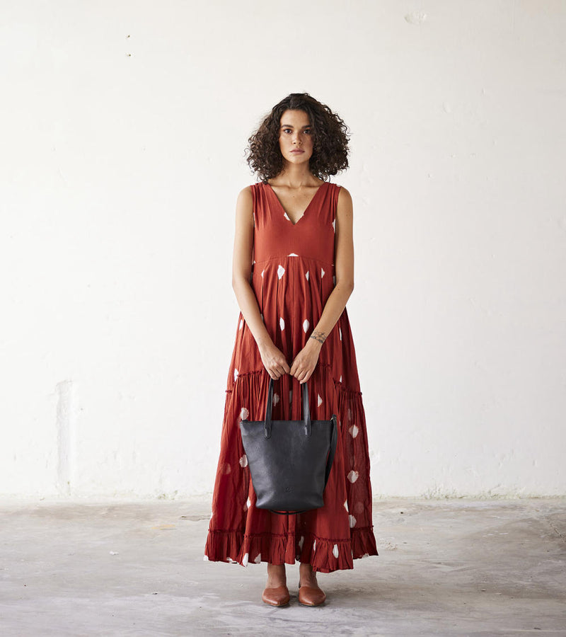 Earthen Hues Dress cotton Dresses by Khara Kapas in red for women in Singapore