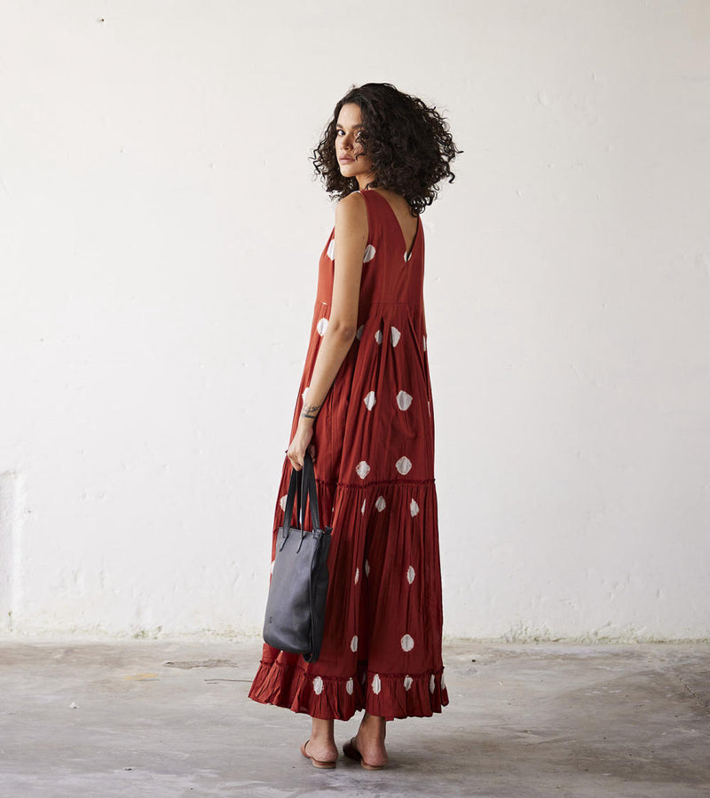 Earthen Hues Dress cotton Dresses by Khara Kapas in red for women in Singapore