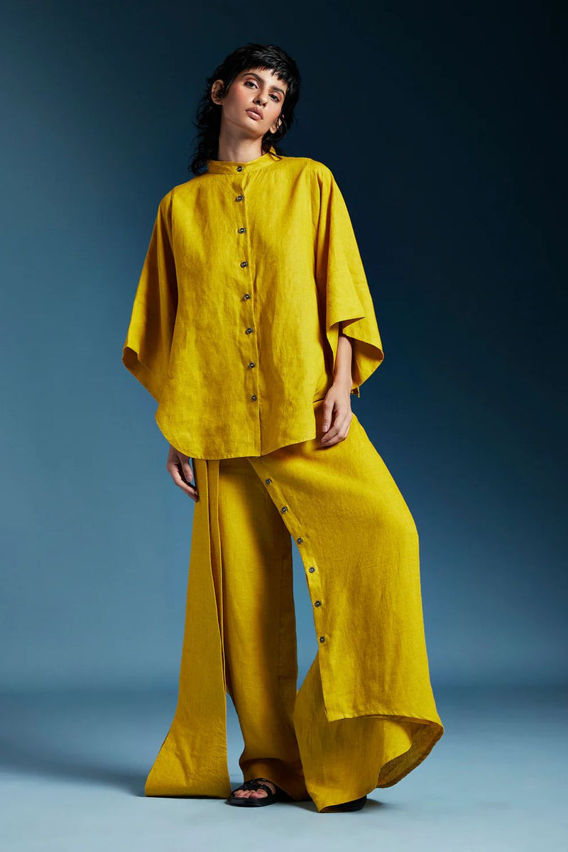 Kiko Shirt-Mustard linen by Chola in mustard color for women in Singapore