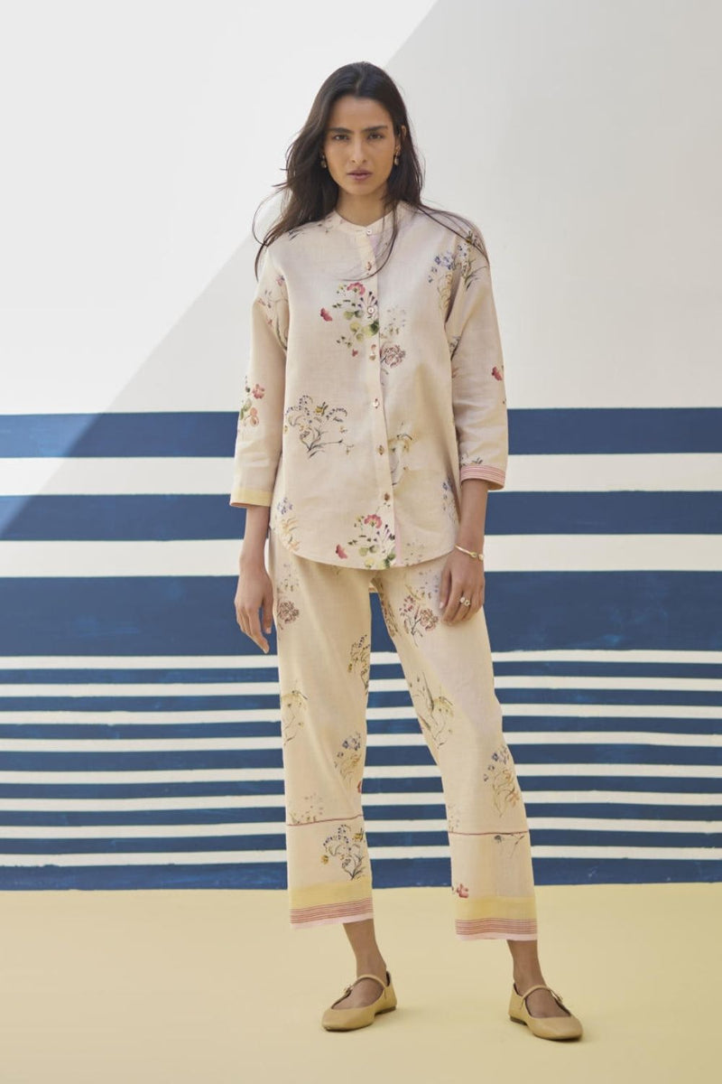 Vani Watercolour Floral Co-ord Set
-Sand linen by Manan in natural color for women in Singapore