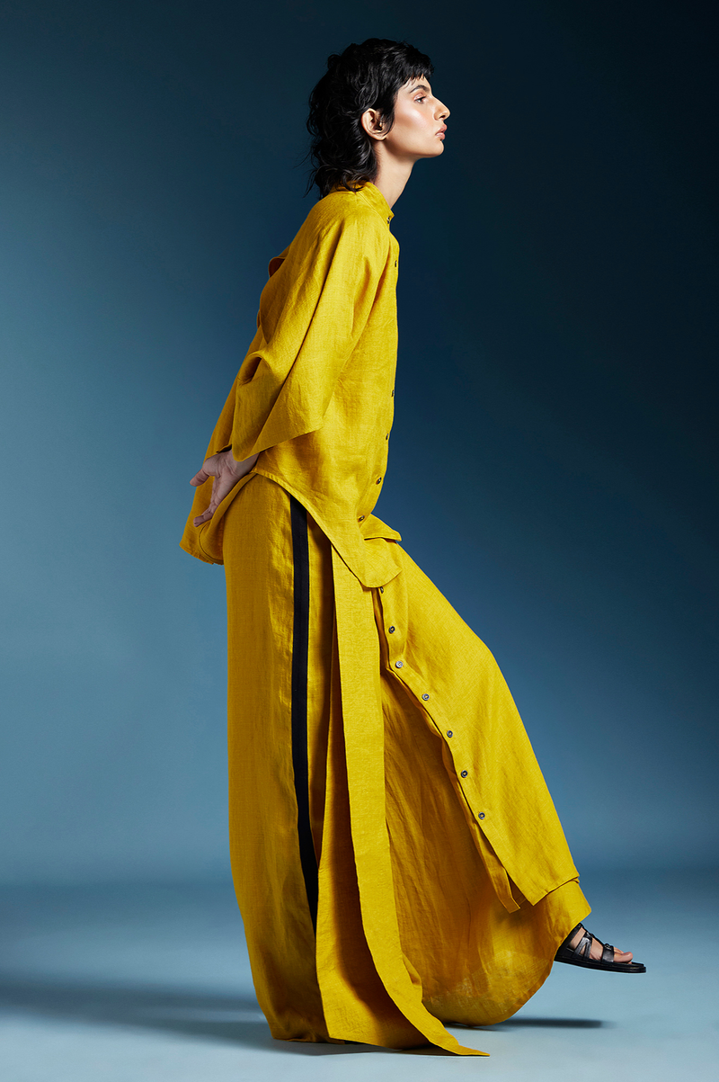 Kiko Shirt-Mustard linen by Chola in mustard color for women in Singapore