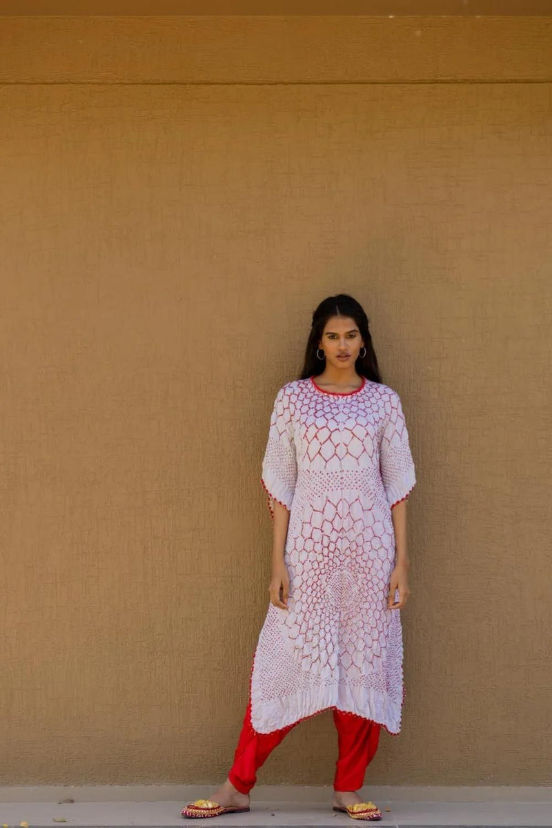 THREE FLOWERS KAFTAN-WHITE silk by Dyelogue in white color for women in Singapore