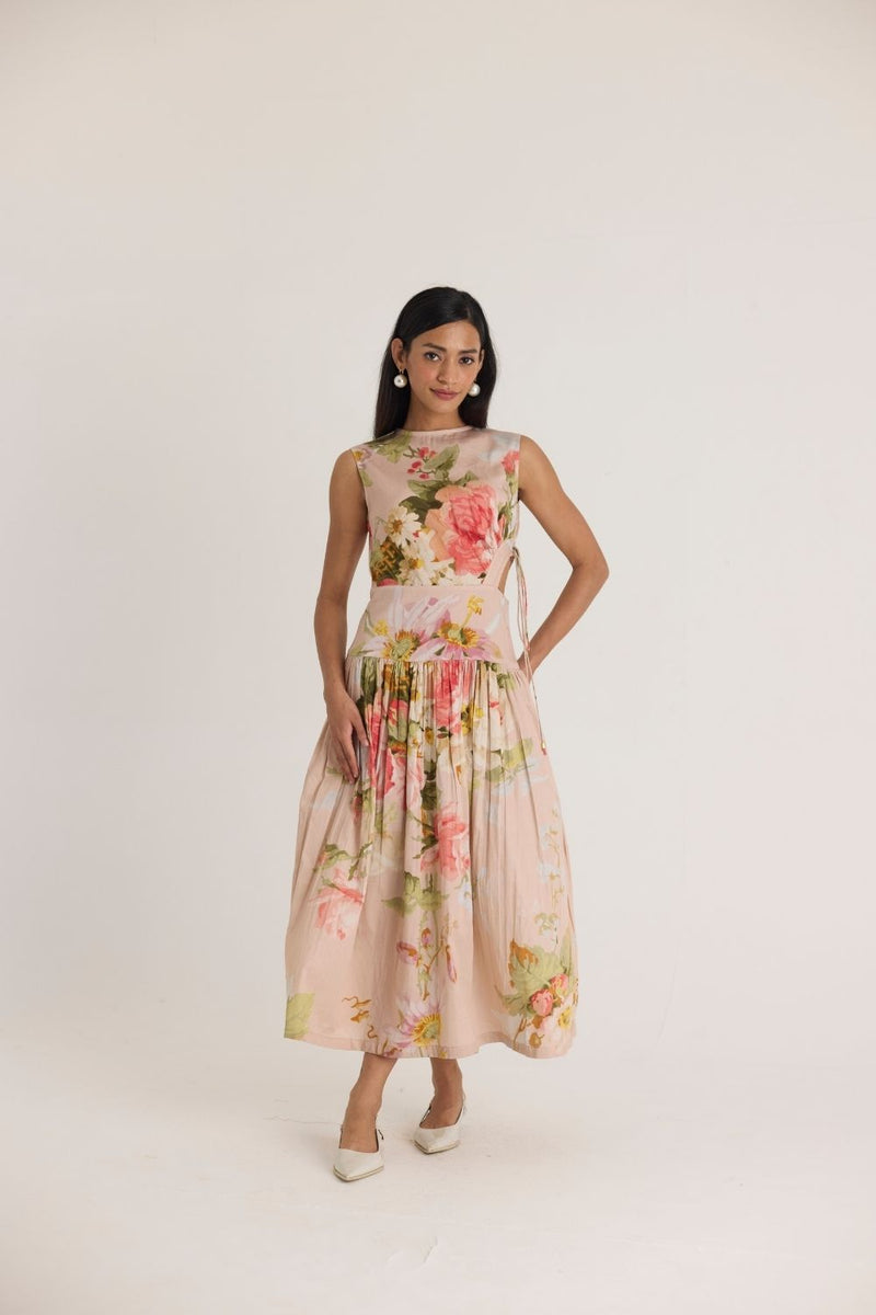 HAZEL SIDE CUT OUT DRESS satin by Yam in pink color for women in Singapore
