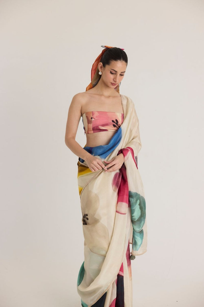 LILA SILK SAREE silk by Yam in white color for women in Singapore
