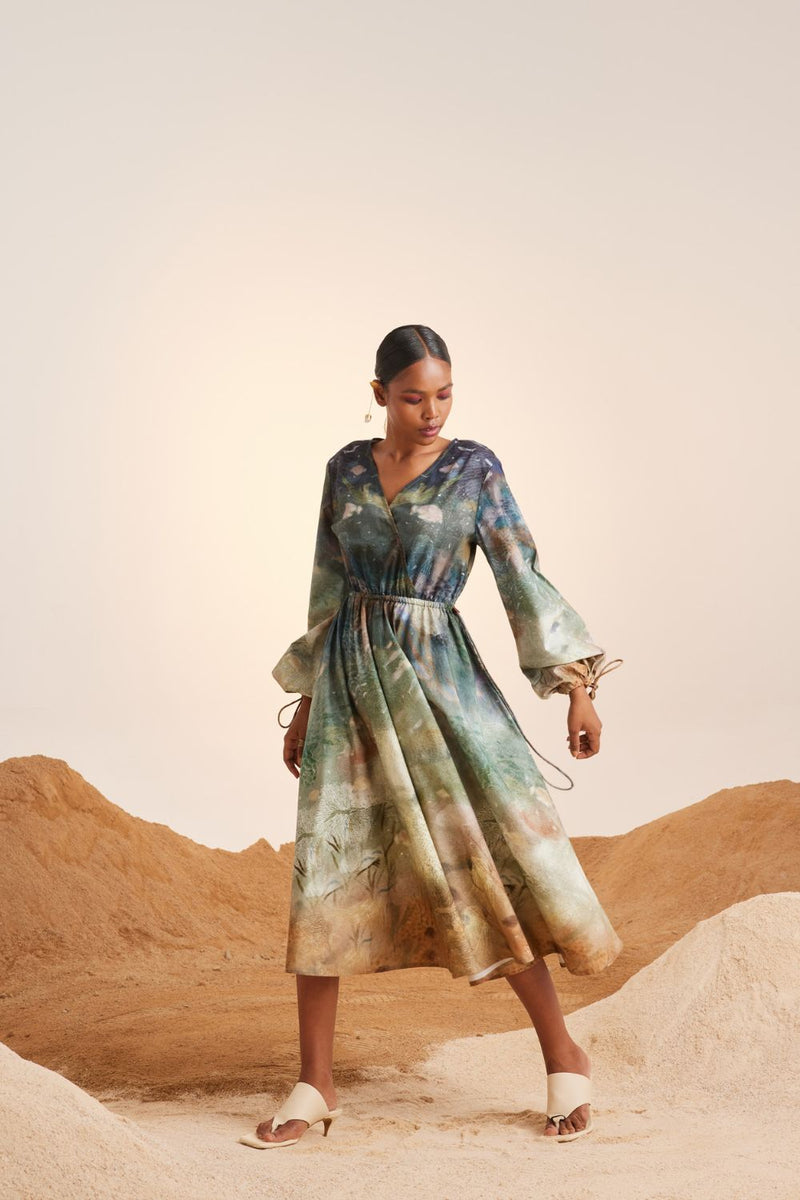 Drawstring Dress-Underwater cotton Dress by CORD for women in Singapore