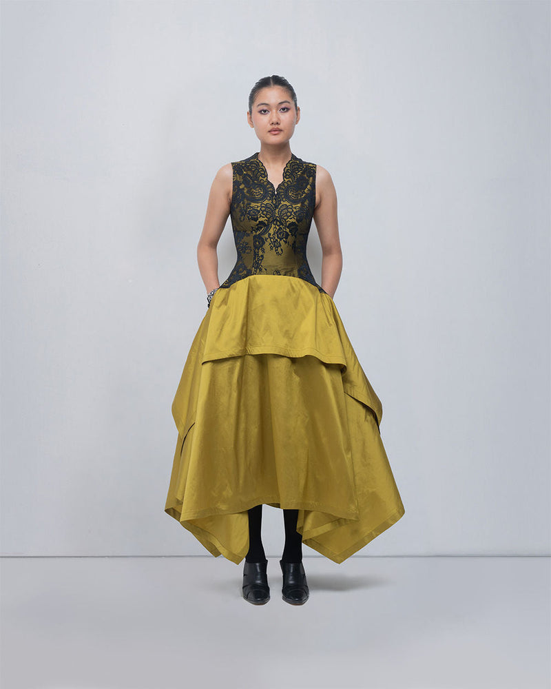 Serra Dress viscose by Leh Studios in black, green for women in Singapore