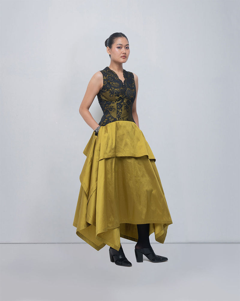 Serra Dress viscose by Leh Studios in black, green for women in Singapore