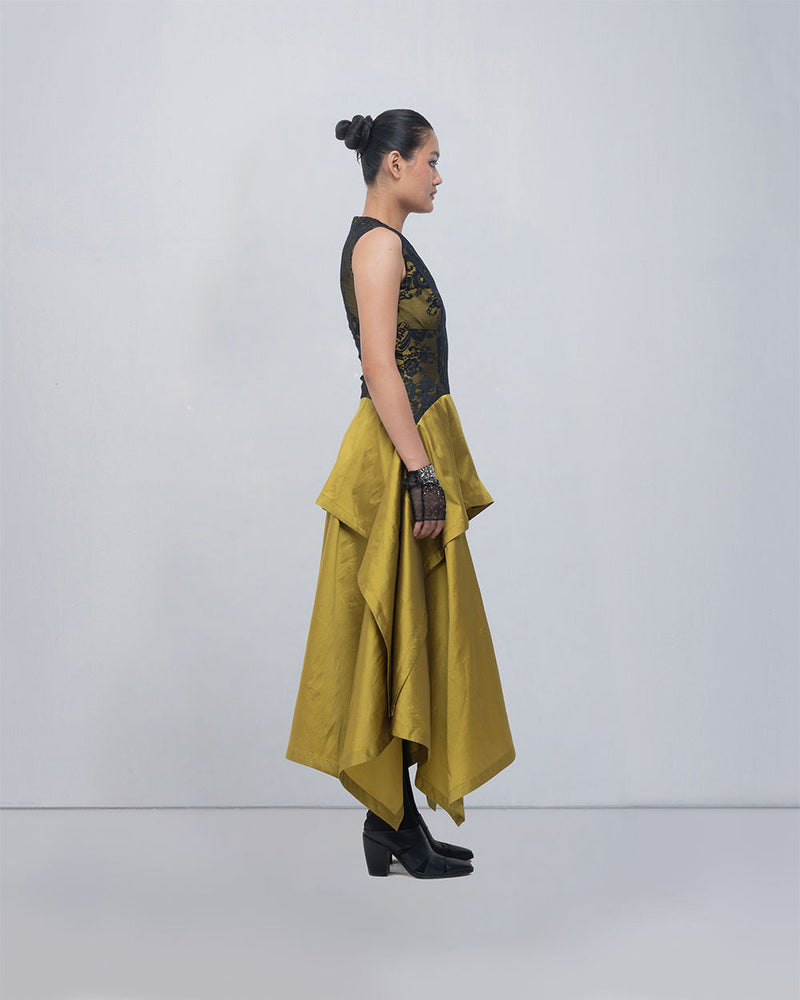 Serra Dress viscose by Leh Studios in black, green for women in Singapore