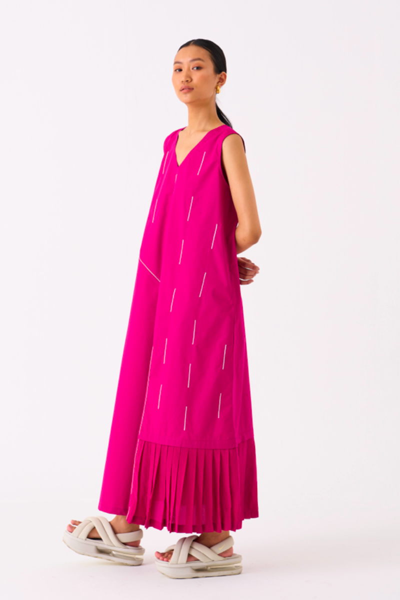 RAINDROP DRESS-FUSCHIA poplin by THREE for women in Singapore