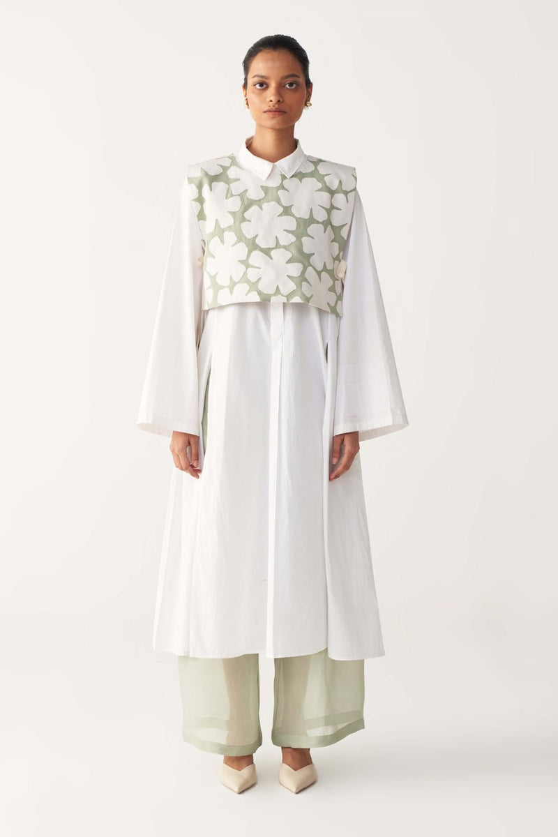 FLORAL CROP OVERLAY CO-ORD (SET OF 2)-MINT organza by THREE in mint color for women in Singapore