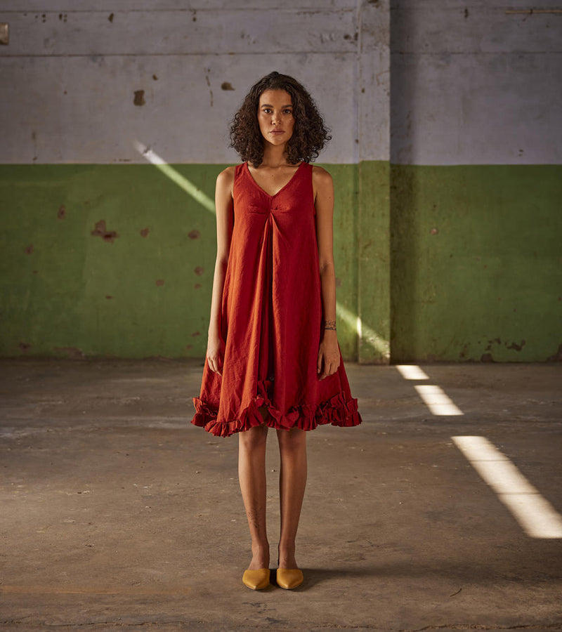 Summer Palette Dress linen Dresses by Khara Kapas in red for women in Singapore