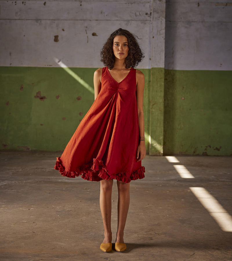 Summer Palette Dress linen Dresses by Khara Kapas in red for women in Singapore