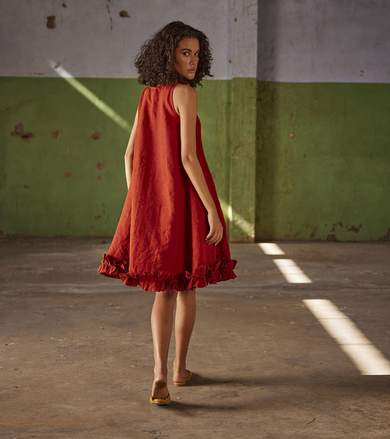 Summer Palette Dress linen Dresses by Khara Kapas in red for women in Singapore