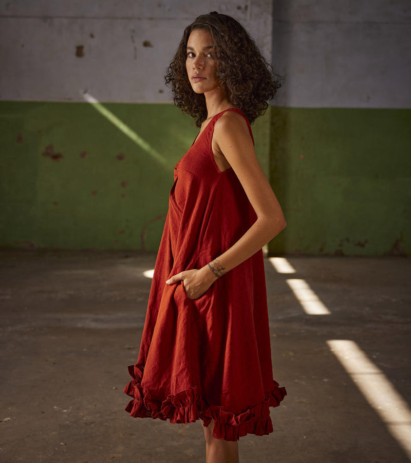 Summer Palette Dress linen Dresses by Khara Kapas in red for women in Singapore