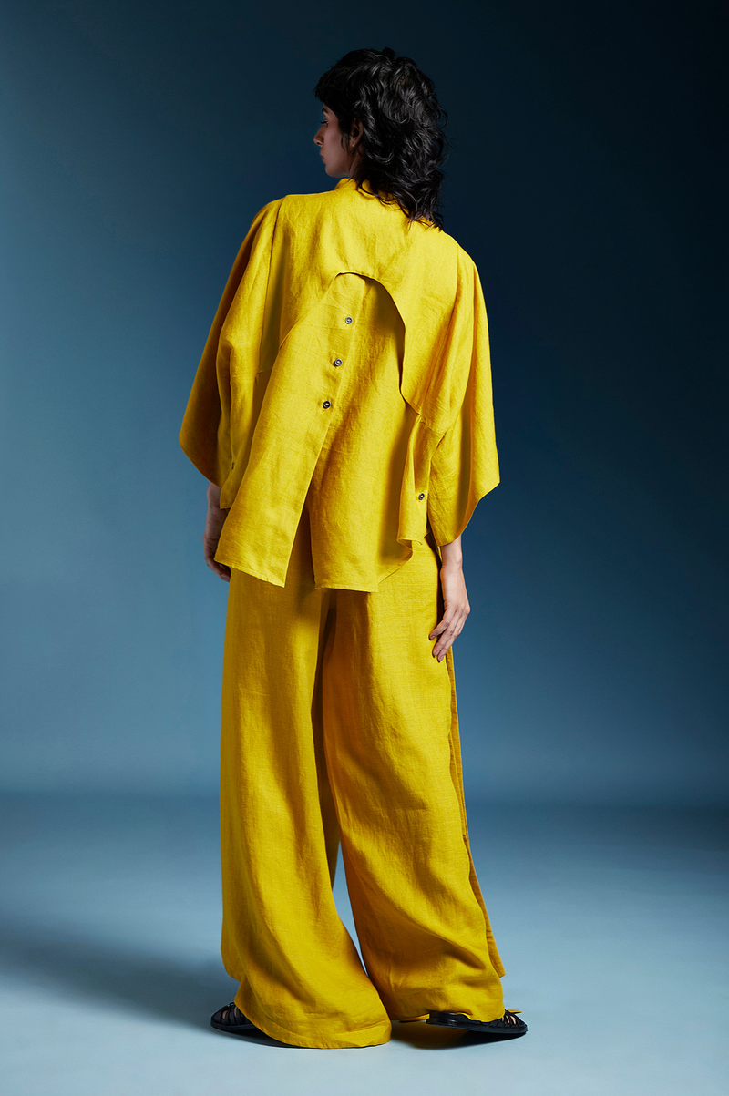 Kiko Shirt-Mustard linen by Chola in mustard color for women in Singapore