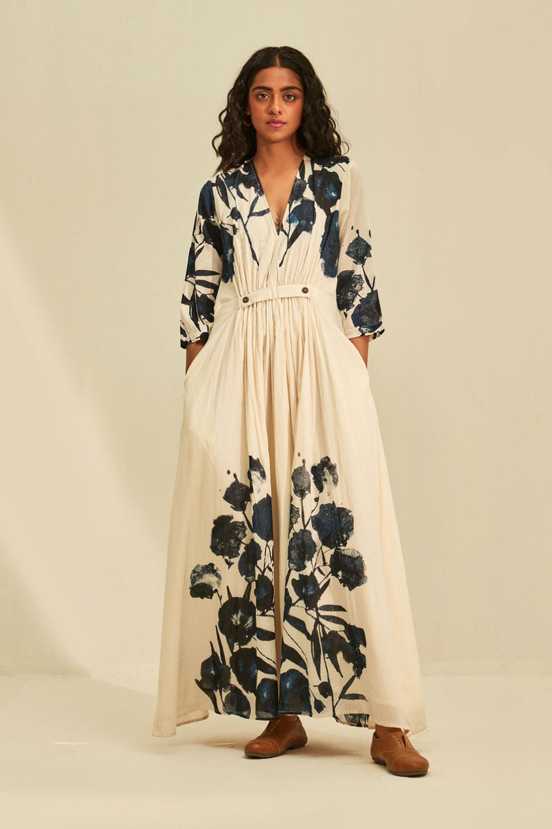 Blue Forest Dress cotton by Khara Kapas in white for women in Singapore