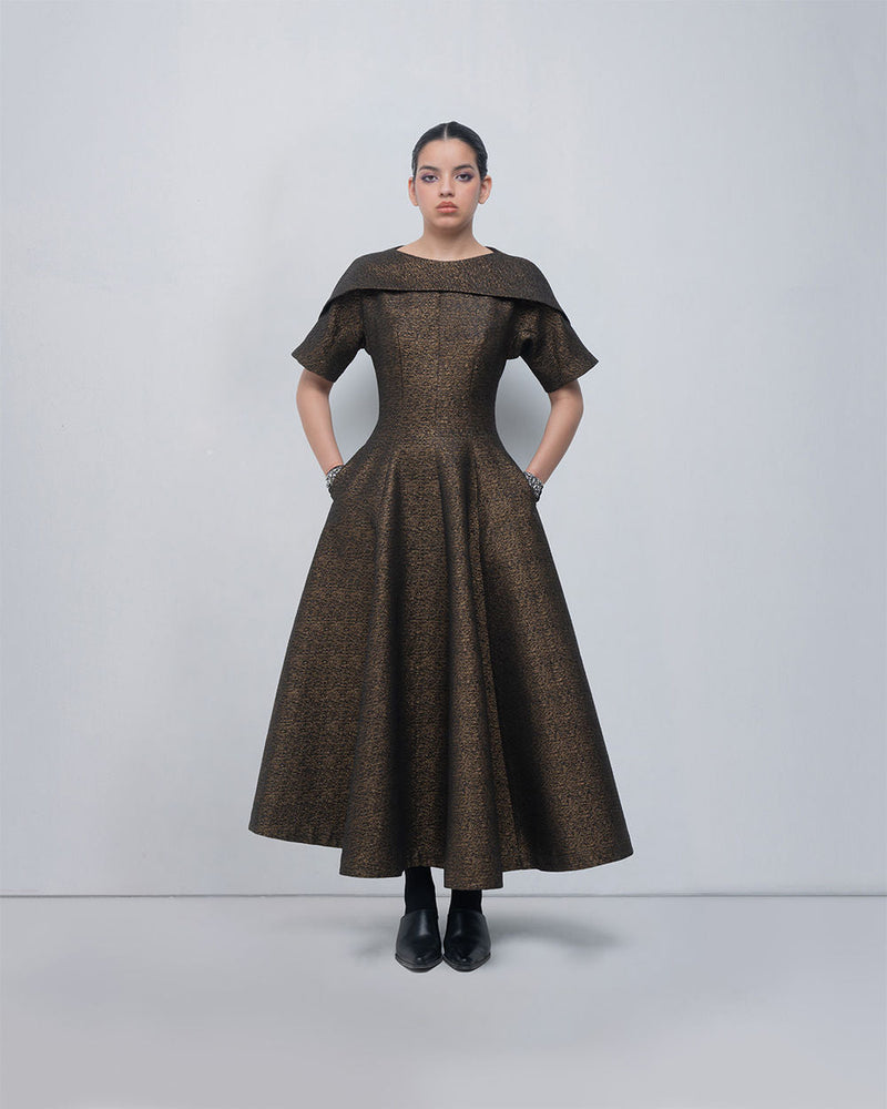 Aria Dress viscose by Leh Studios in gold for women in Singapore