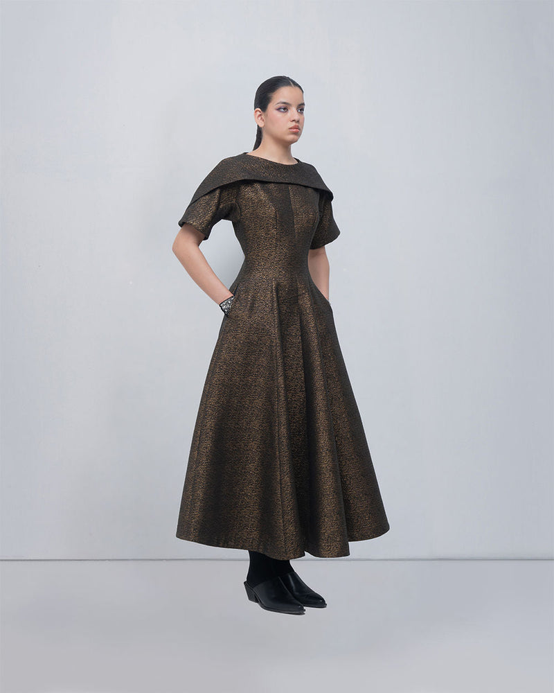 Aria Dress viscose by Leh Studios in gold for women in Singapore