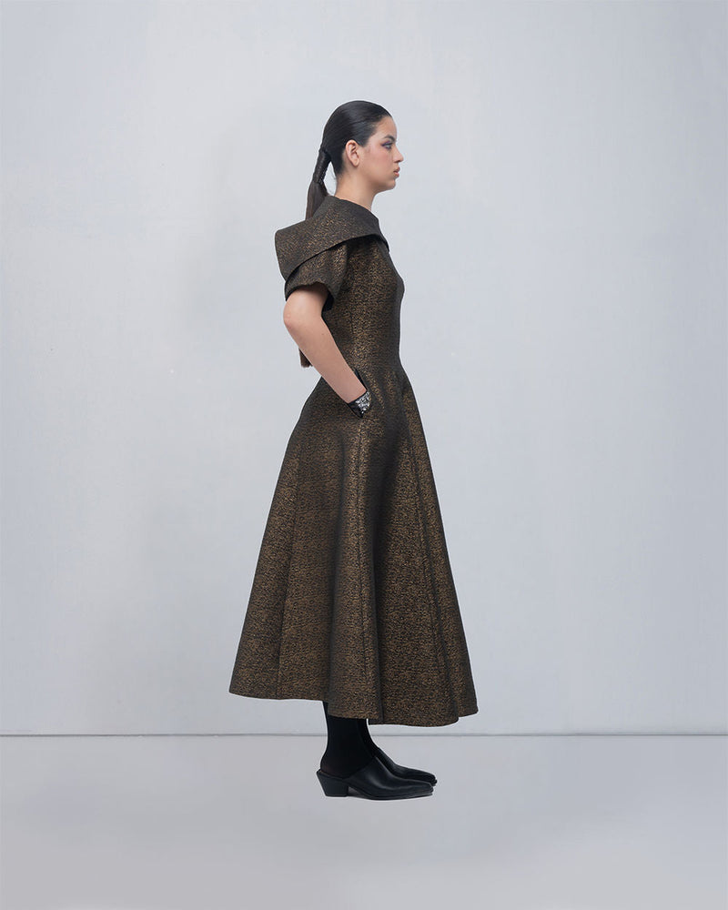 Aria Dress viscose by Leh Studios in gold for women in Singapore