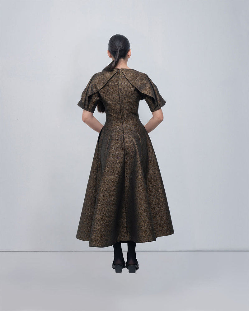 Aria Dress viscose by Leh Studios in gold for women in Singapore