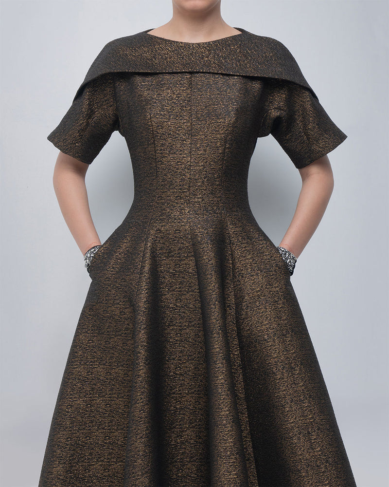 Aria Dress viscose by Leh Studios in gold for women in Singapore