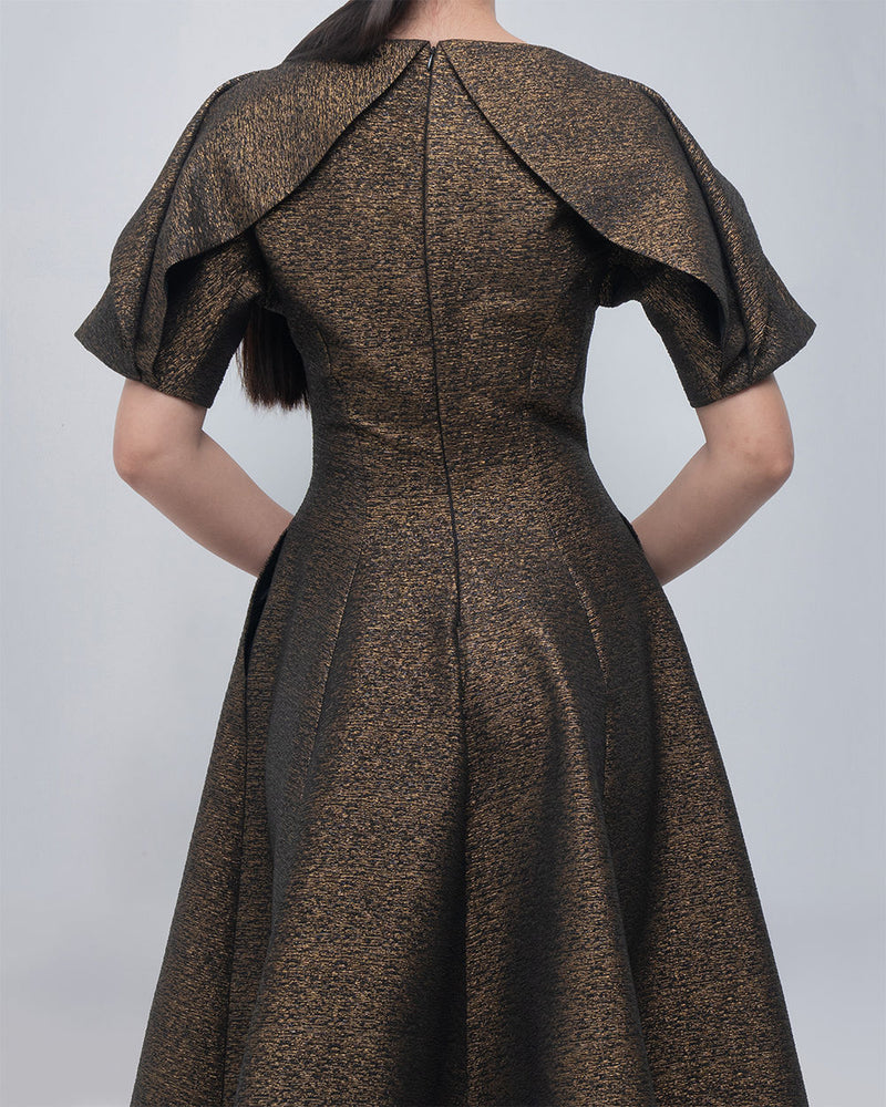 Aria Dress viscose by Leh Studios in gold for women in Singapore