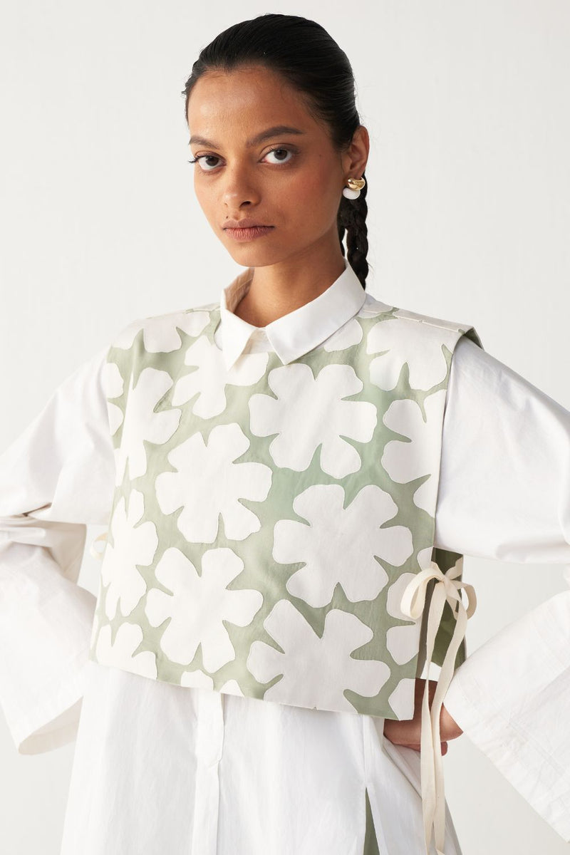 FLORAL CROP OVERLAY -MINT organza by THREE in mint color for women in Singapore