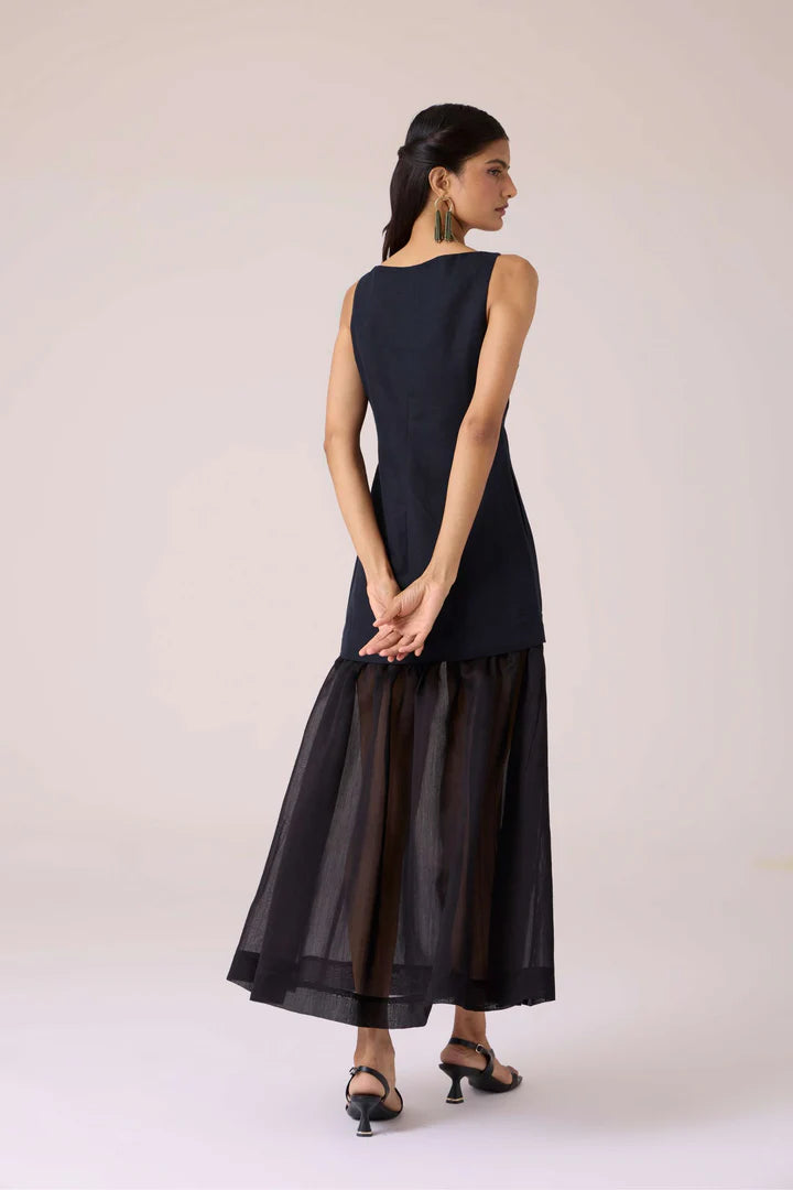 Astra Black Embroidered Maxi Dress chanderi by The Summer House in black color for women in Singapore