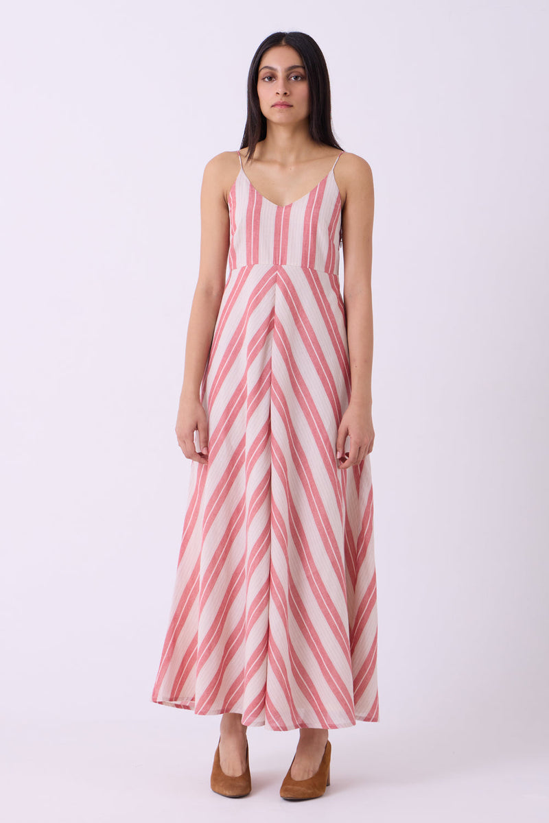 Ritsu Red Striped Handwoven Maxi Dress handwoven cotton dress by The Summer House in red for women in Singapore