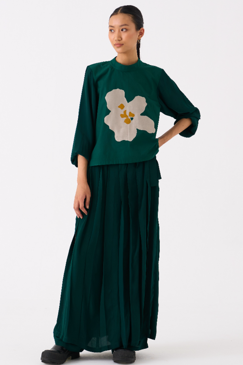 SKIRT PANT -DARK GREEN by THREE in green color for women in Singapore